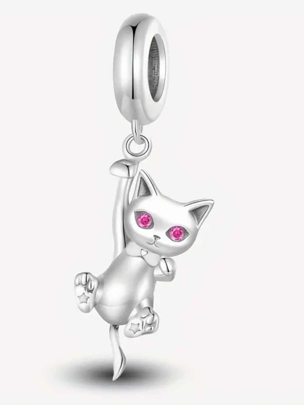 Sterling Silver Cat with a Heart 🩷 on Back of  Head & Pink Accents Charm Pendant